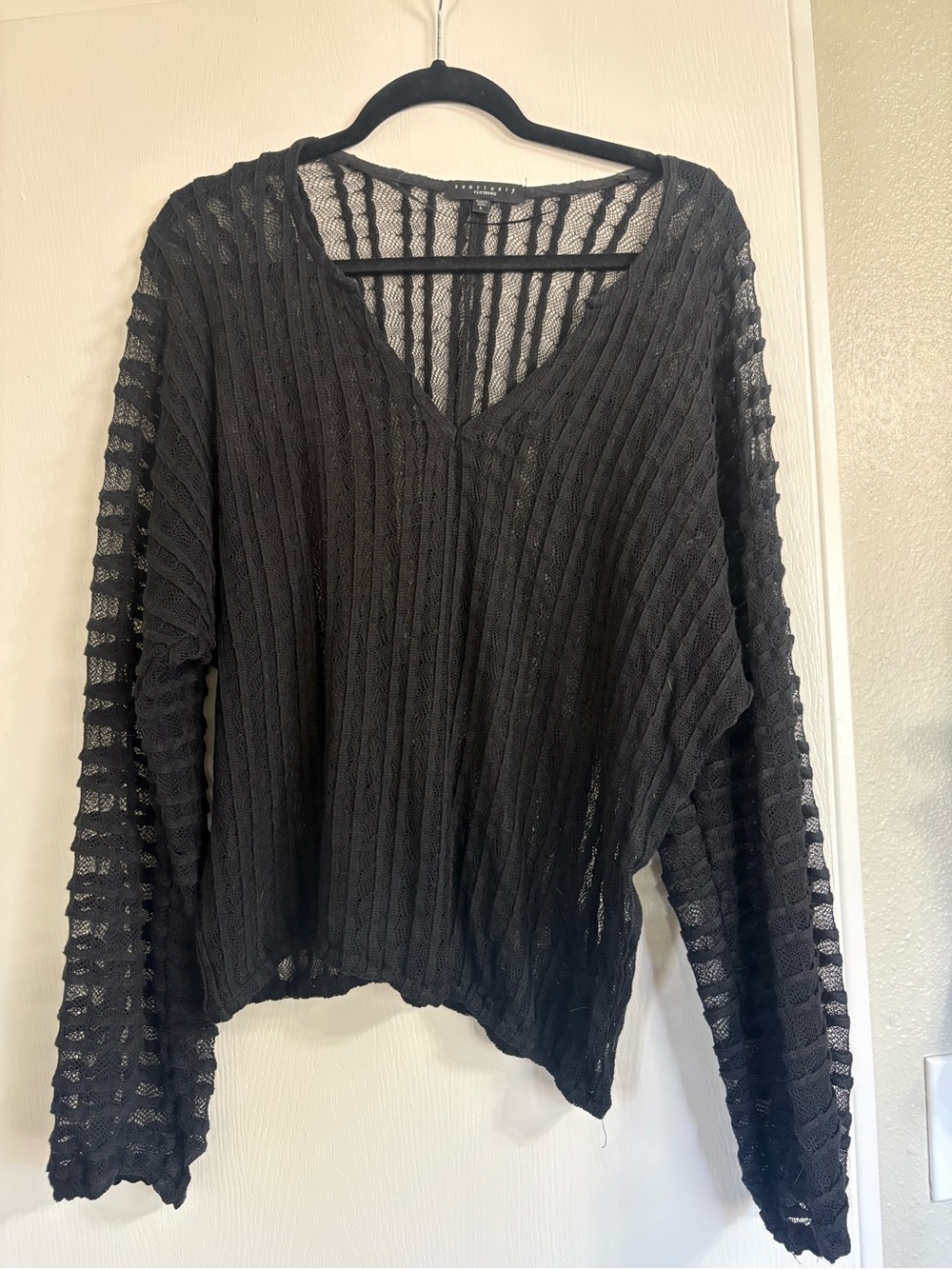 Sanctuary Black Open-Knit V-Neck Sweater